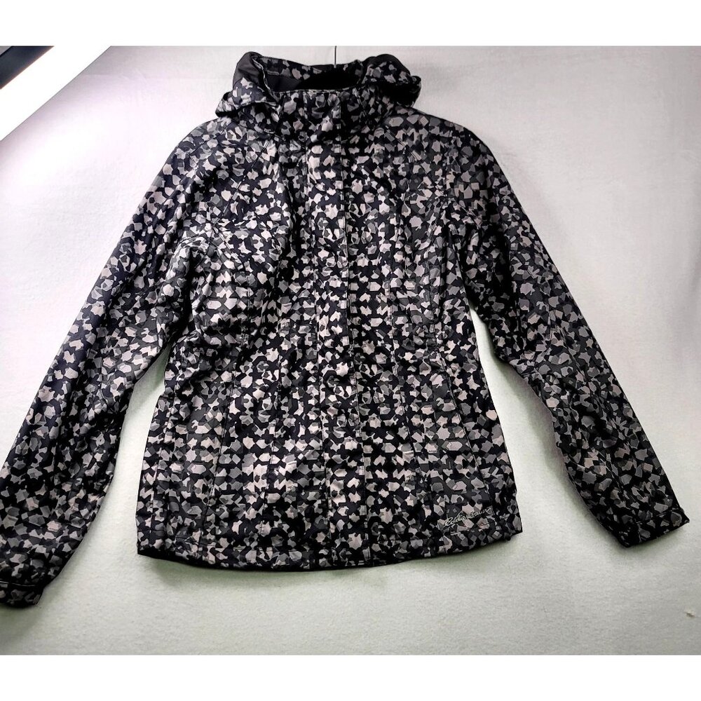 Eddie Bauer Camo Hooded Rain Jacket XS Black Grey Casual Gorpcore Hiking Layers
